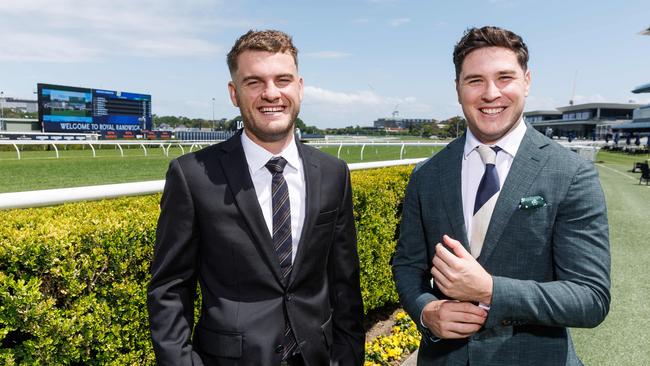 Tom Papley (left) with NRL star Mitchell Moses with Royal Randwick on Big Dance day. Picture: David Swift