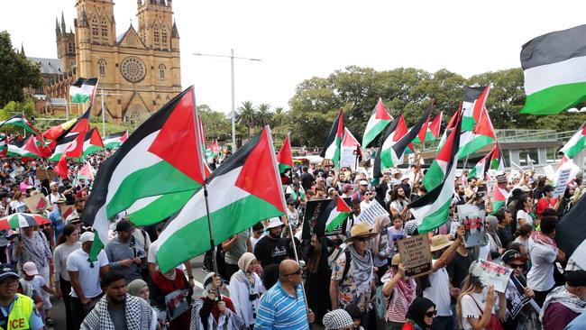 Authorities are bracing for mass protest action across Australian cities next Monday as pro-Palestine activists. Pictured are protesters marching in Sydney back on January 28. Picture: NCA NewsWire / David Swift