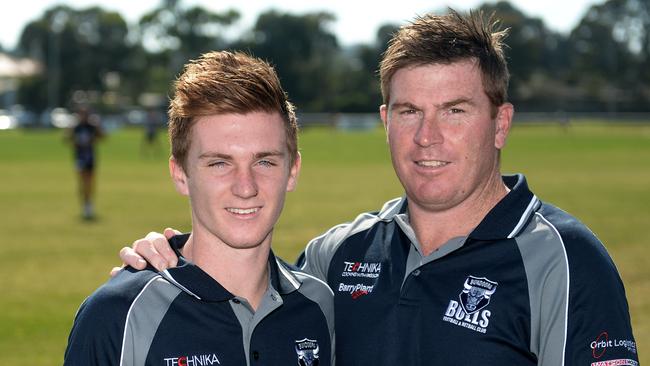 Beau and Gary Moorcroft played together in Bundoora’s finals win on Sunday. Picture: Susan Windmiller