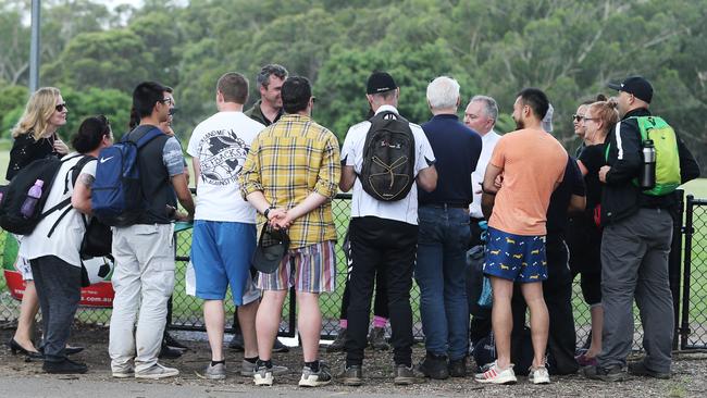 Teachers at Epping Boys High camp receive a briefing. Picture: John Feder.