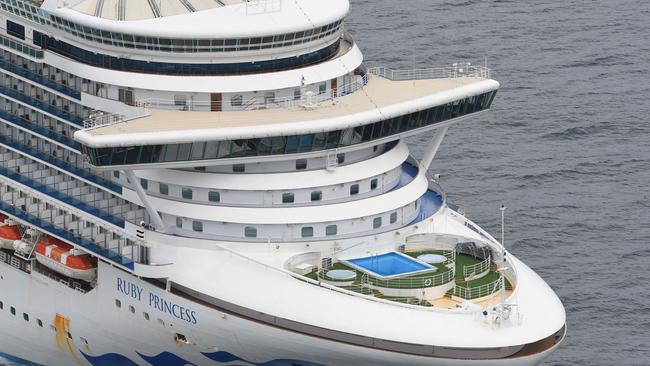 Cruise ship Ruby Princess motors slowly off Wollongong on Friday as it awaits assessment of 1100 crew members. Picture: TheAustralian