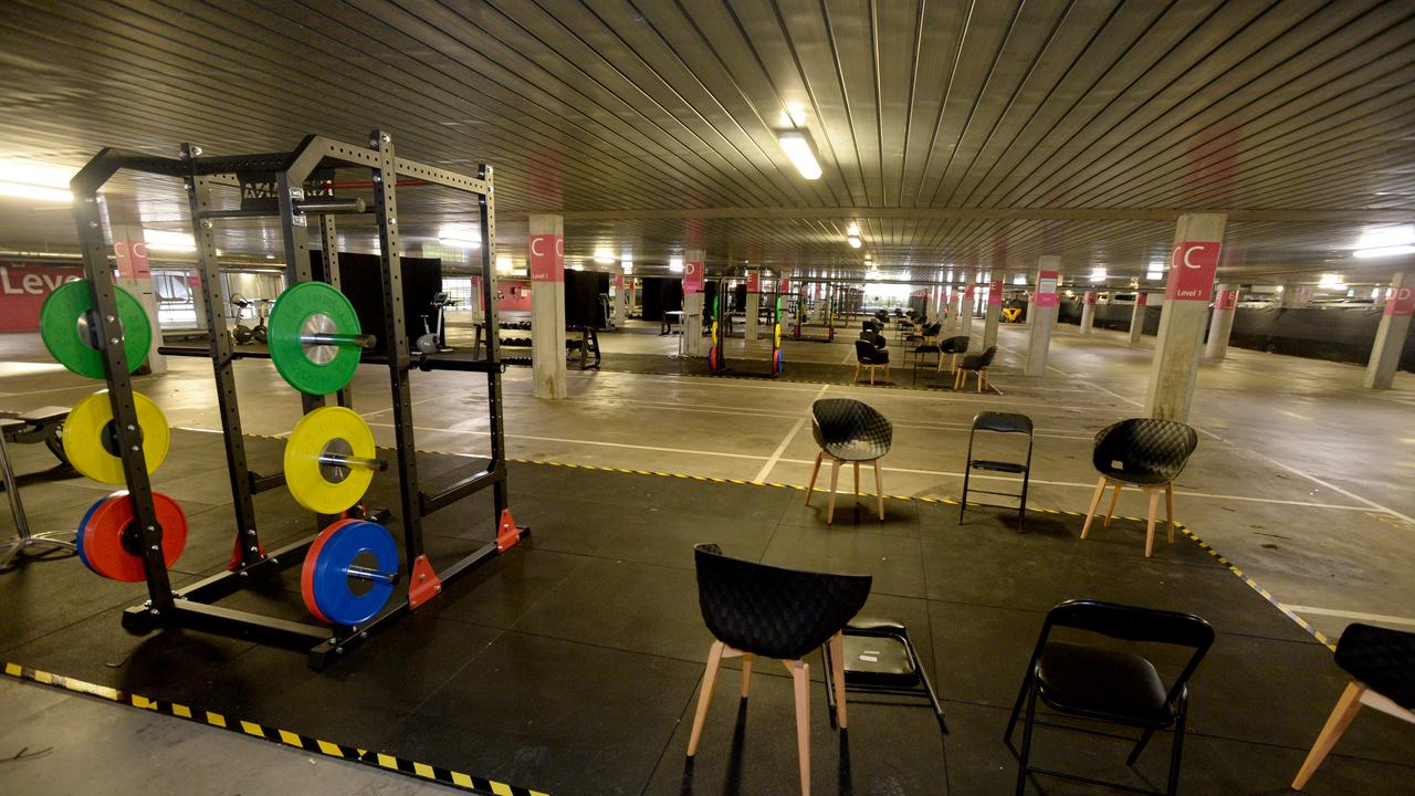 The players’ gym has been set up in the multistorey car park adjacent to the National Tennis Centre. Picture: NCA NewsWire