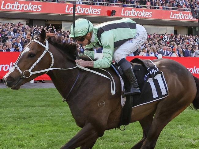 Francesco Guardi (IRE) ridden by James McDonald wins the McCaf? Moonee Valley Gold Cup at Moonee Valley Racecourse on October 22, 2022 in Moonee Ponds, Australia. (Photo by George Sal/Racing Photos via Getty Images)