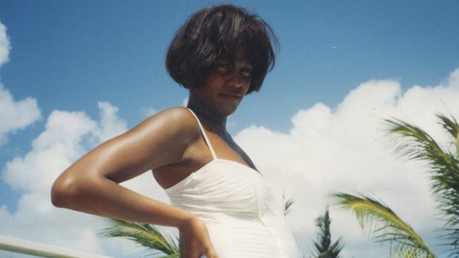 Singer Whitney Houston while pregnant - scene from documentary film Whitney, directed by Kevin Macdonald