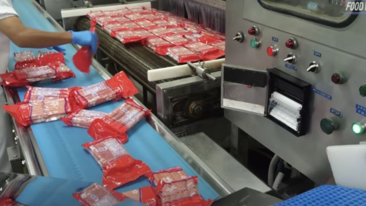 The packaged crab sticks off for distribution. Picture: YouTube