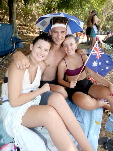 People enjoying Australia day at the Currumbin Beach. Seni hankic, Jakub Malic and Mina Bosnic. Picture Mike Batterham