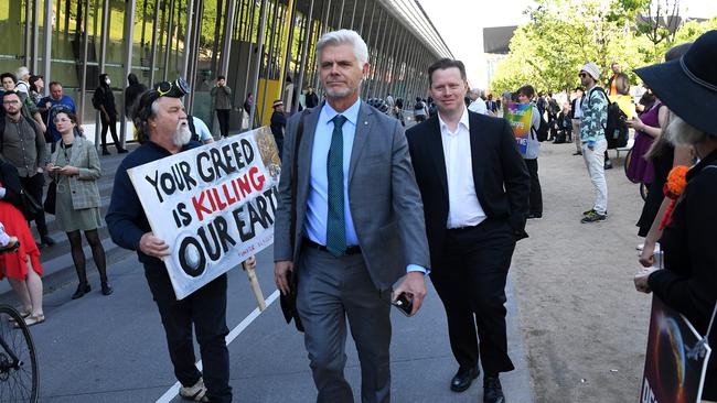 Attendees on their way into the IMARC conference outside the Melbourne Exhibition and Convention Centre.