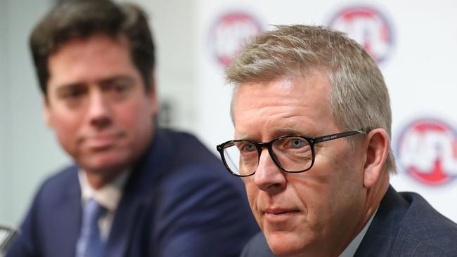 AFL football manager Steven Hocking addresses the media this week. Picture: Getty Images