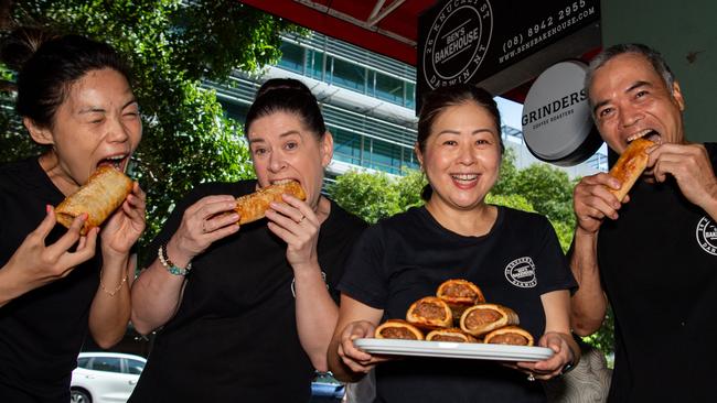 Meiya Fergurson, Shelley Wilford, Susannah Vong and Oanh Pham as Darwin's Ben's Bakery has had praise heaped upon it after its sausage rolls were voted the best in the Territory. Picture: Pema Tamang Pakhrin