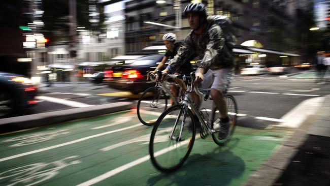 Example of kerbside protected bike lanes being used in the Sydney CBD. Picture: File