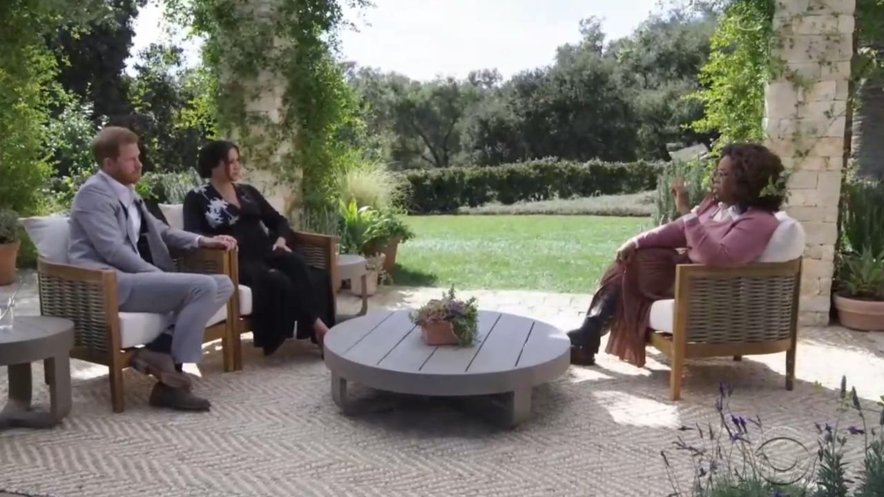 Harry and Meghan unleased on the palace during the bombshell interview with Oprah. Picture: Screengrab