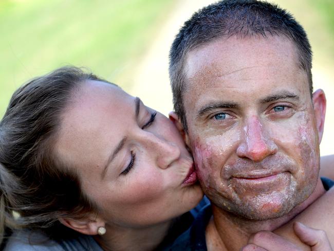 Hero Fireman Andrew Wood and his wife Tahnee, recently married...spelling of surname is correct WOOD.