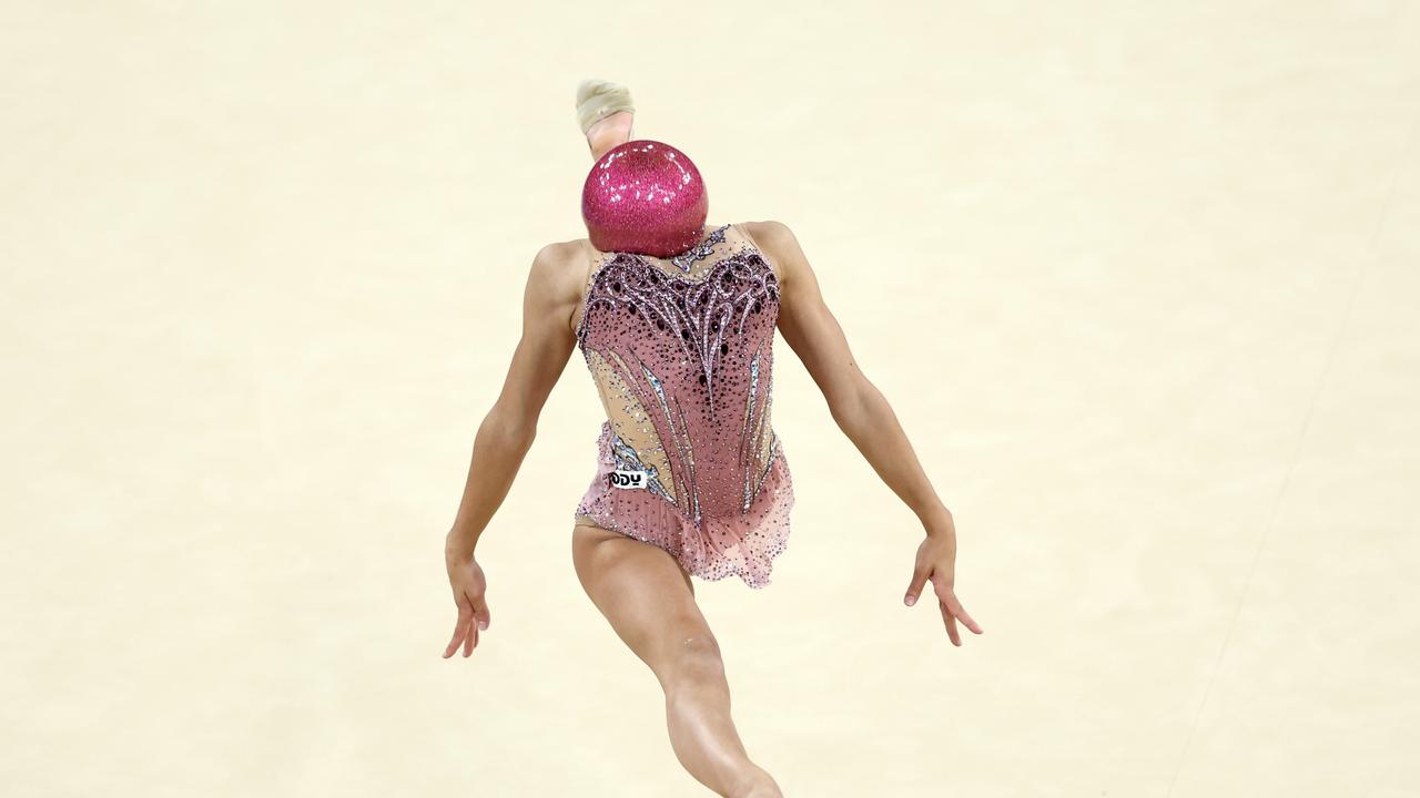 Bizarre optical illusion of Italian gymnast goes viral. (Photo by Naomi Baker/Getty Images)