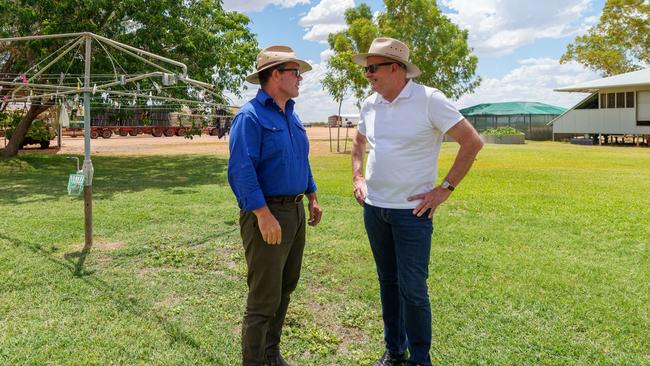 Anthony Albanese with Labor MP Luke Gosling on a cattle station in Lake Nash, in the Northern Territory. Picture: PMO