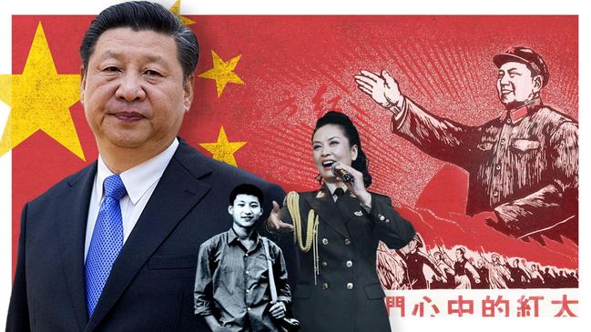 Xi Jinping draws some of his philosophy from Mao, right, and is supported by his wife, the folk singer Peng Liyuan. Inset: Xi in 1972. Picture composite: The Times