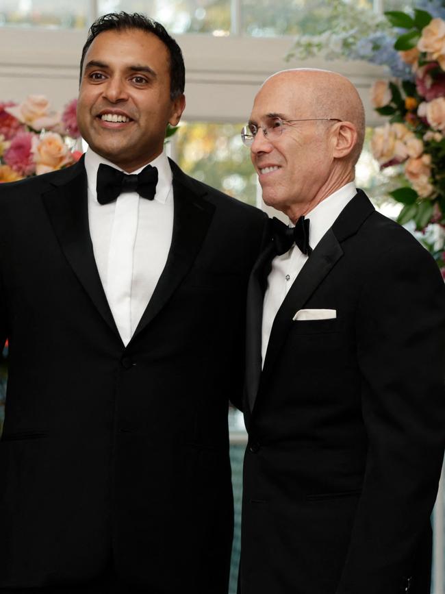 CEO of DreamWorks Animation Jeffrey Katzenberg, right, and founder and managing partner at WndrCo Sujay Jaswa. Picture: AFP