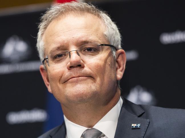 CANBERRA, AUSTRALIA - MAY 01: Australian Prime Minister Scott Morrison speaks at a press conference on May 01, 2020 at Parliament House in Canberra, Australia. The ACT became the first Australian state or territory to be free of any known COVID-19 cases on Thursday, following the recovery of the last person to contract the coronavirus in Canberra. Despite the local elimination of the virus, ACT health authorities have confirmed current restrictions on travel, gatherings and social distancing will remain in place, as will expanding testing to asymptomatic patients and those with mild symptoms to ensure there are no further outbreaks. (Photo by Rohan Thomson/Getty Images)