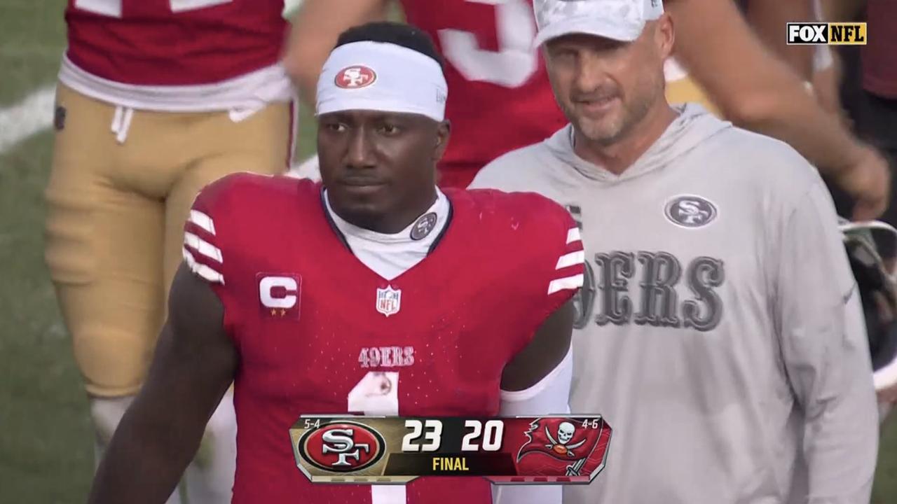 Deebo Samuel looked sheepish at full time. Photo: Twitter.