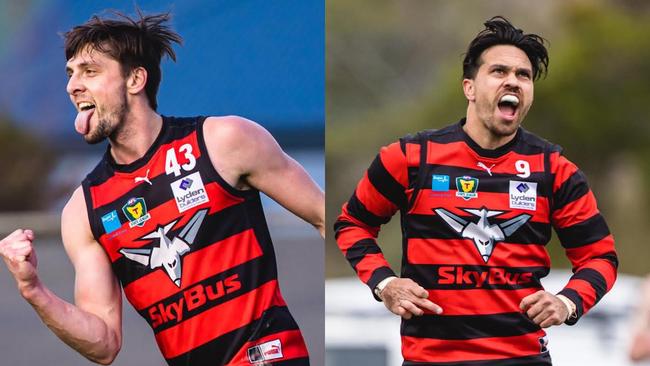 Lauderdale duo Josh McGuinness (left) and Allen Christensen (right) are both in the frame for senior returns after playing development league against Glenorchy. Pictures: Linda Higginson and Nikki Davis-Jones.