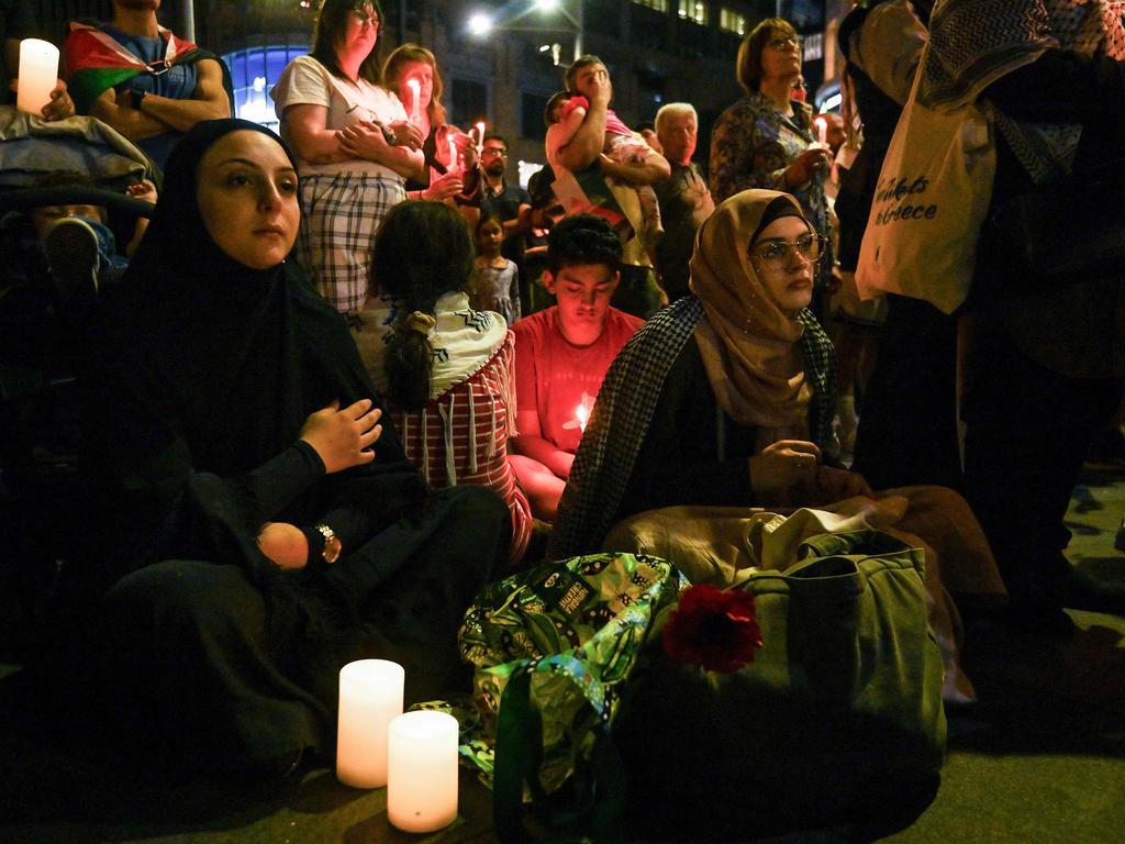 Pro-Palestinian supporters attend a candlelight vigil held on the first anniversary of the Israel-Hamas conflict, in Sydney on October 7, 2024. Picture: Izhar Khan / AFP