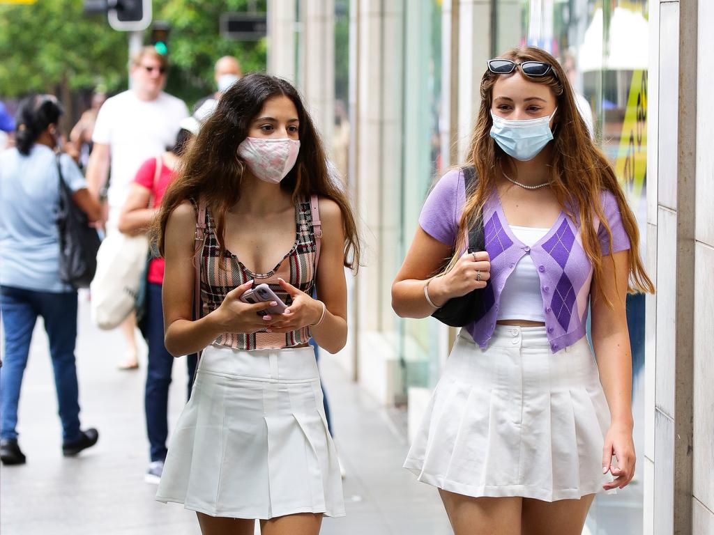 Locals Ava Ghahreman and Diana Sharma are seen wearing masks shopping in Bondi Junction. Picture: NCA NewsWire / Gaye Gerard