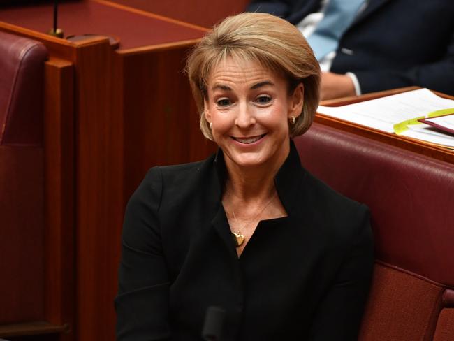 Minister for Employment Michaelia Cash listens to Senator Cory Bernardi’s defection speech. The change will create new headaches for Malcolm Turnbull and his Cabinet. Picture: Mick Tsikas/AAP