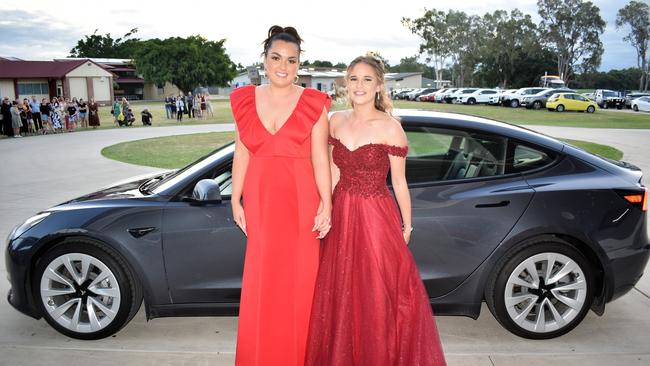 Lucy Galletly and Katie Groundwater. Photographs from the Gilroy Santa Maria College Formal 2022 in Ingham on Friday night. Picture: Cameron Bates