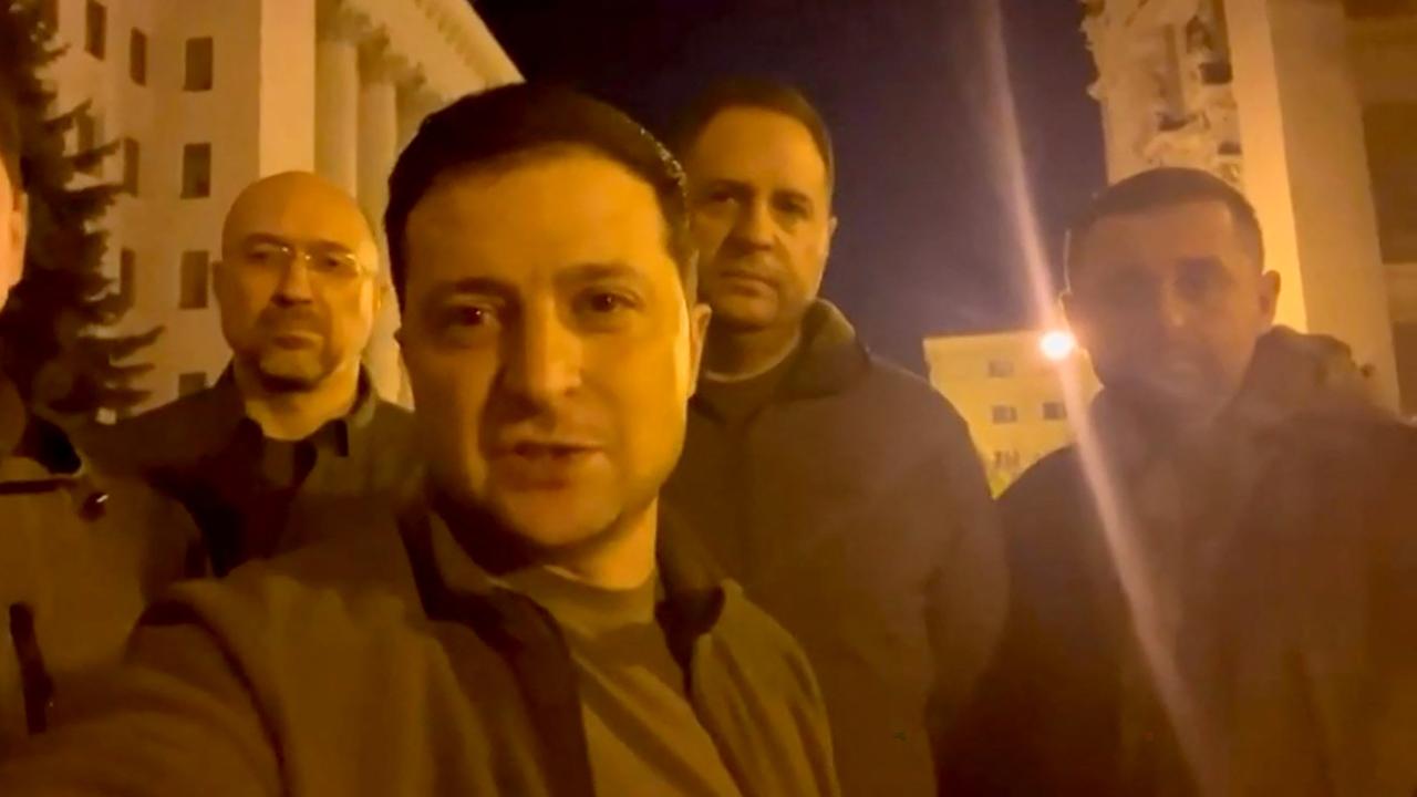 This screen grab taken from a video of Volodymyr Zelenskyy saying 'we are all here'. Picture: Supplied.