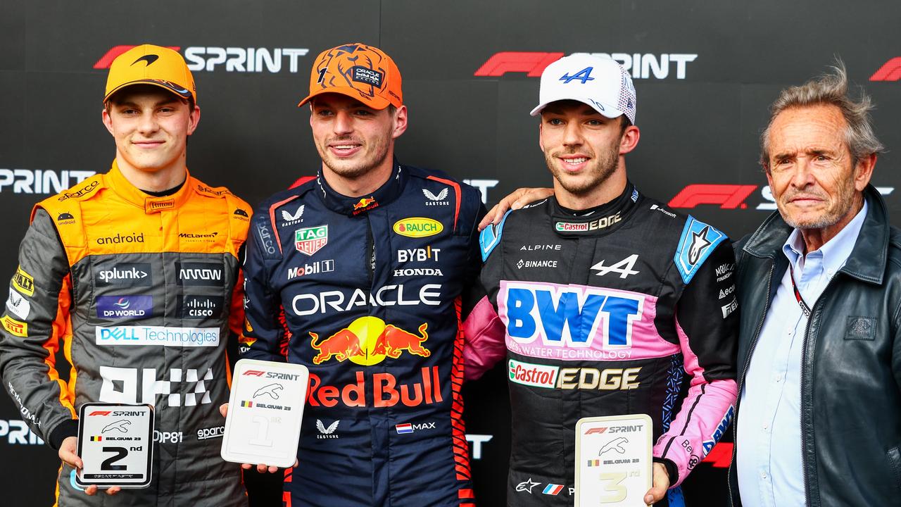 The world’s best driver with Max Verstappen and Pierre Gasly. Photo by Mark Thompson/Getty Images)