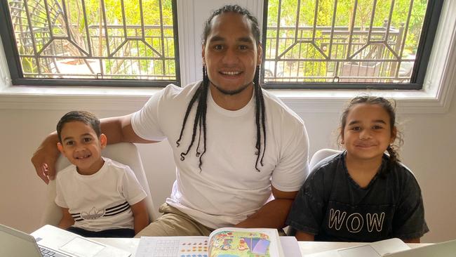 Martin Taupau with children Isaiah, left, and Leilani.