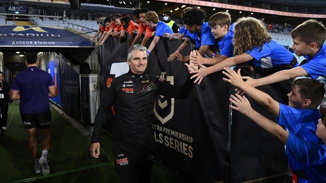 Cleary takes time out to greet fans at Accor Stadium. Picture: NRL Photos/Gregg Porteous