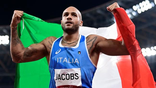 Italy’s Lamont Marcell Jacobs won the men’s 100m sprint final. Picture: AFP