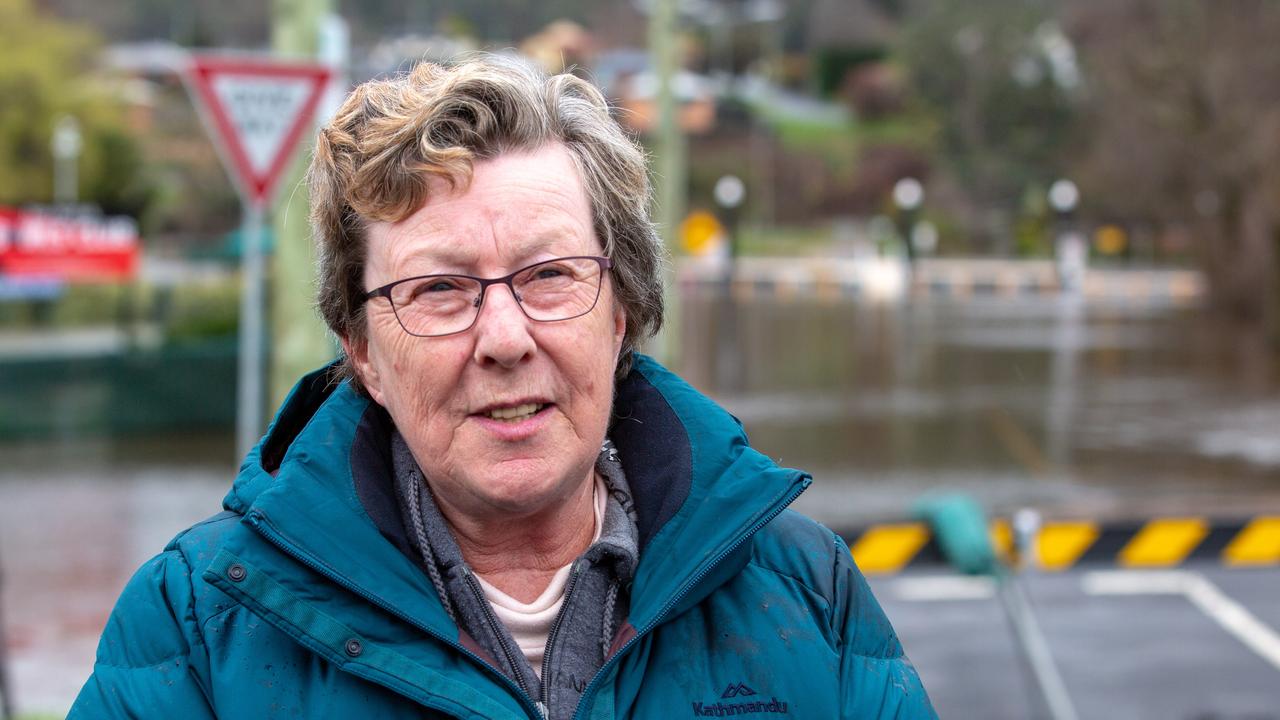 Chris Loy outside her home in New Norfolk which is under threat from the floods. Picture: Linda Higginson