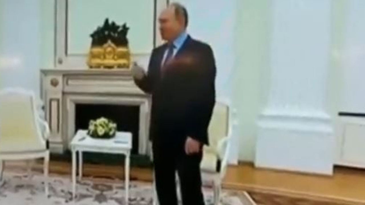 A trembling Vladimir Putin has sparked rumours he has major health problems. Picture: Twitter/Visegrád 24