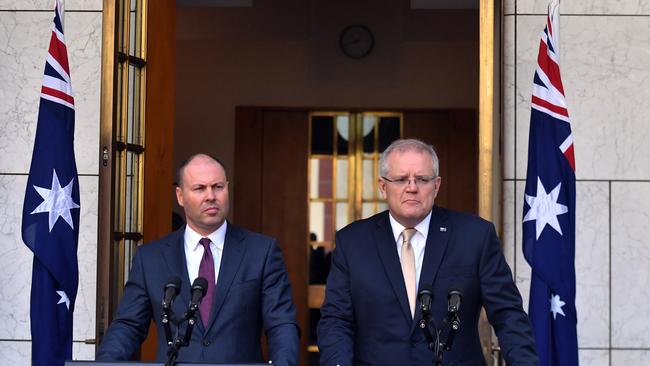 Treasurer Josh Frydenberg and Prime Minister Scott Morrison. Picture: AAP