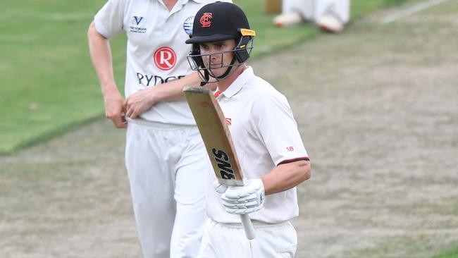 James Seymour reaches 50 runs against Geelong. Picture: Julian Smith