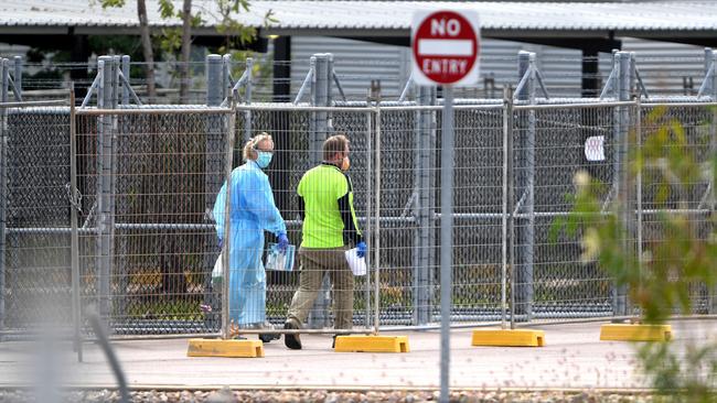 Workers at the Howard Springs Quarantine facility. Picture: Che Chorley