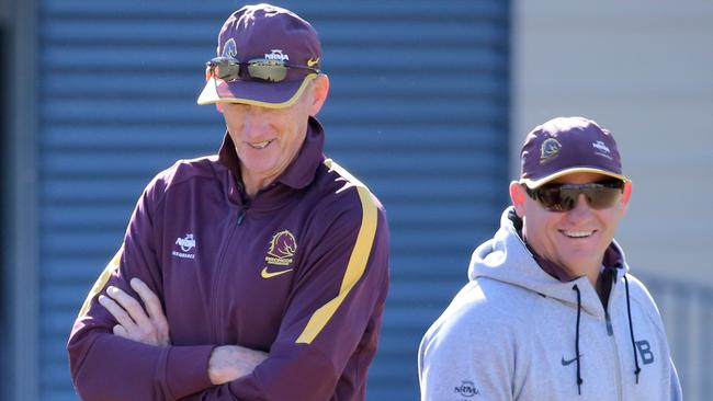 Coaches Wayne Bennett and Kevin Walters at Brisbane Broncos training, Red Hill. Pic Jono Searle.