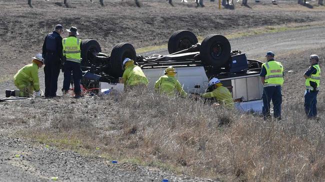 Police at the scene of a fatal crash at Southbrook. 