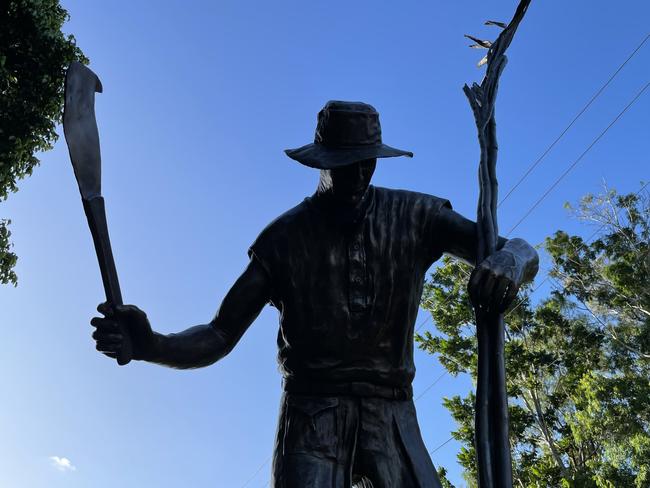 Cane Cutters Statue 'Joe'  unveiled on June 19, 2022 after the original, installed in 1994, fell apart. He represents every man, woman and child involved in the sugar cane industry in the region. Joe is installed next to Melba House at Maria. Picture: Janessa Ekert