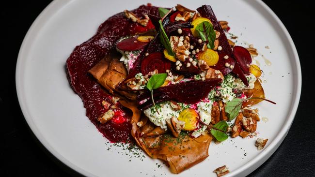 Try the beetroot tart. It’s filled with Main Ridge goat’s cheese and topped with a vibrant patch of beetroots cooked many ways; this tart is as clever as it is tasty. Picture: Nicole Cleary