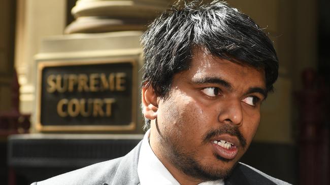 Chinmay Naik speaks to the media outside the Supreme Court of Victoria in Melbourne, Monday, September 17, 2018. Mr Naik is taking Supreme Court action against Monash University after receiving a failing grade for an assignment about dogs. (AAP Image/James Ross) NO ARCHIVING