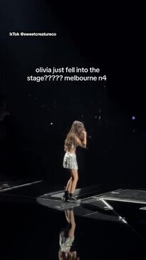 Olivia Rodrigo falls through the stage during the final Melbourne show