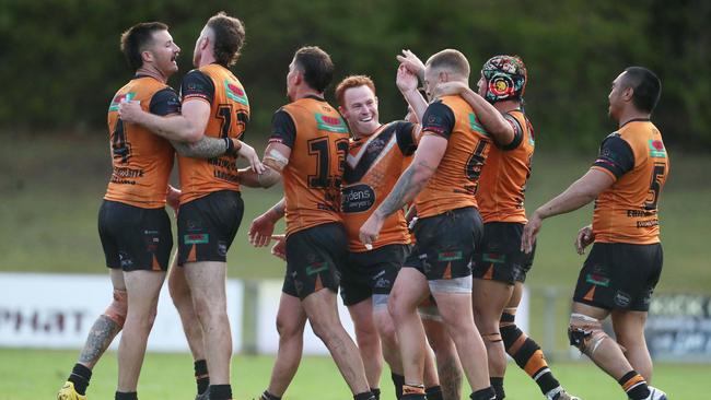 The Tigers celebrate their win over Wyong. Picture: Sue Graham