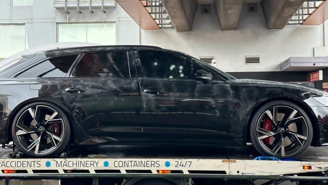 The black Audi that Alen Moradian was in when gunned down in June. Picture: 9 News