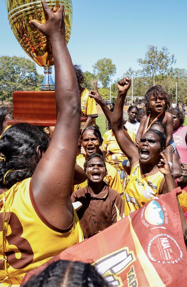 The Tapalinga Superstars triumphed over the Muluwurri Magpies in the 2024 Tiwi Islands Football League grand final. Picture: Celina Whan / AFLNT Media