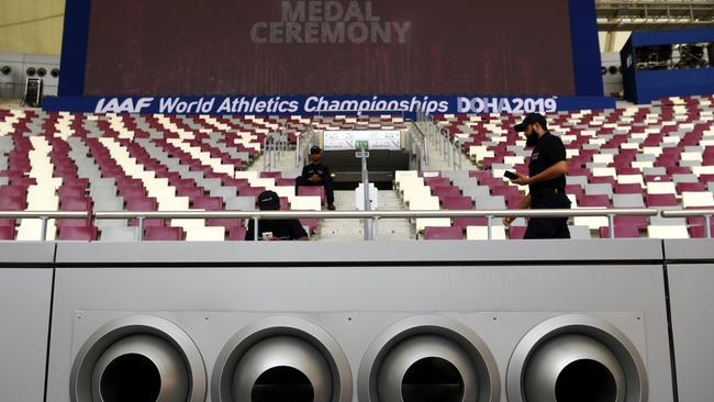 Air-conditioning vents blow out cold air into the Khalifa International Stadium.