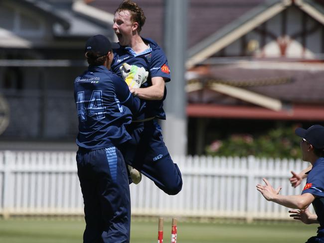 Manly’s Thomas Walker celebrates his hat-trick in the opening round of the U16s Green Shield. Picture Warren Gannon Photography