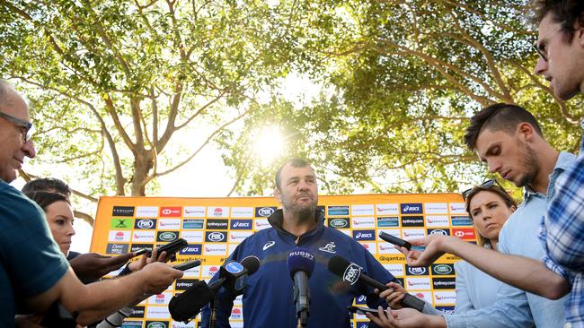 Wallabies coach Michael Cheika speaks to media in Sydney.