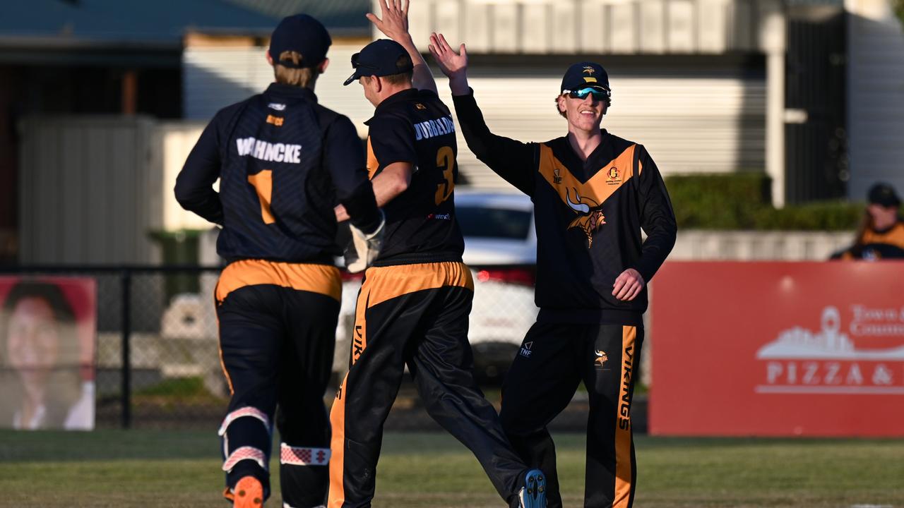 Alexander Thomson celebrate a wicket against Thomson in Round 2 of the T20 competition. Picture: Wes Cusworth.